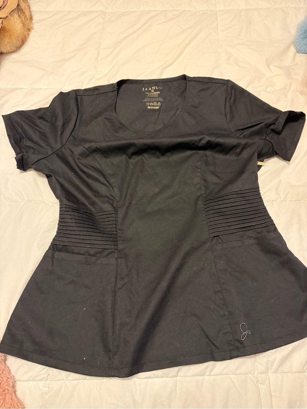 Jaanuu Black Short Sleeve Scrub Top with Paneling